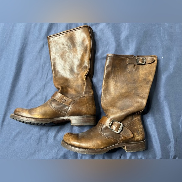 FRYE Veronica Tall Brown Leather Slouch Boots - Picture 2 of 5